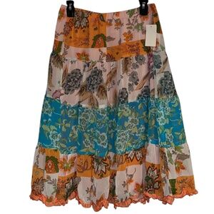 Coldwater Creek Women’s Vibrant Multi Floral Print Tiered Elastic Skirt Sz-PM